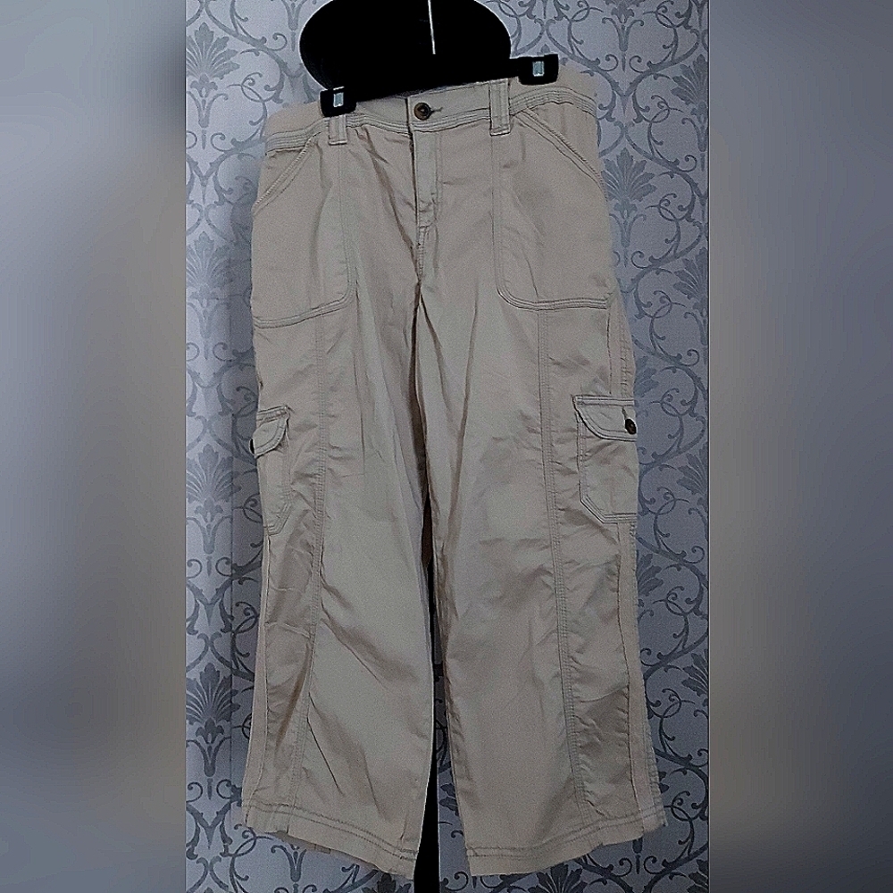 Y2K Utility Dash Cargo Capris Relaxed Fit Streetwear Style Neutral Beige Large